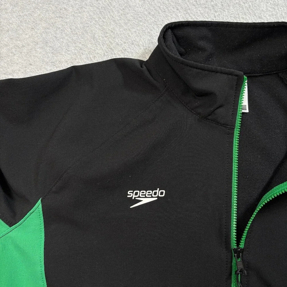Speedo Jacket Men Medium Black Full Zip Athletic Polyester Spandex Sporty Swim